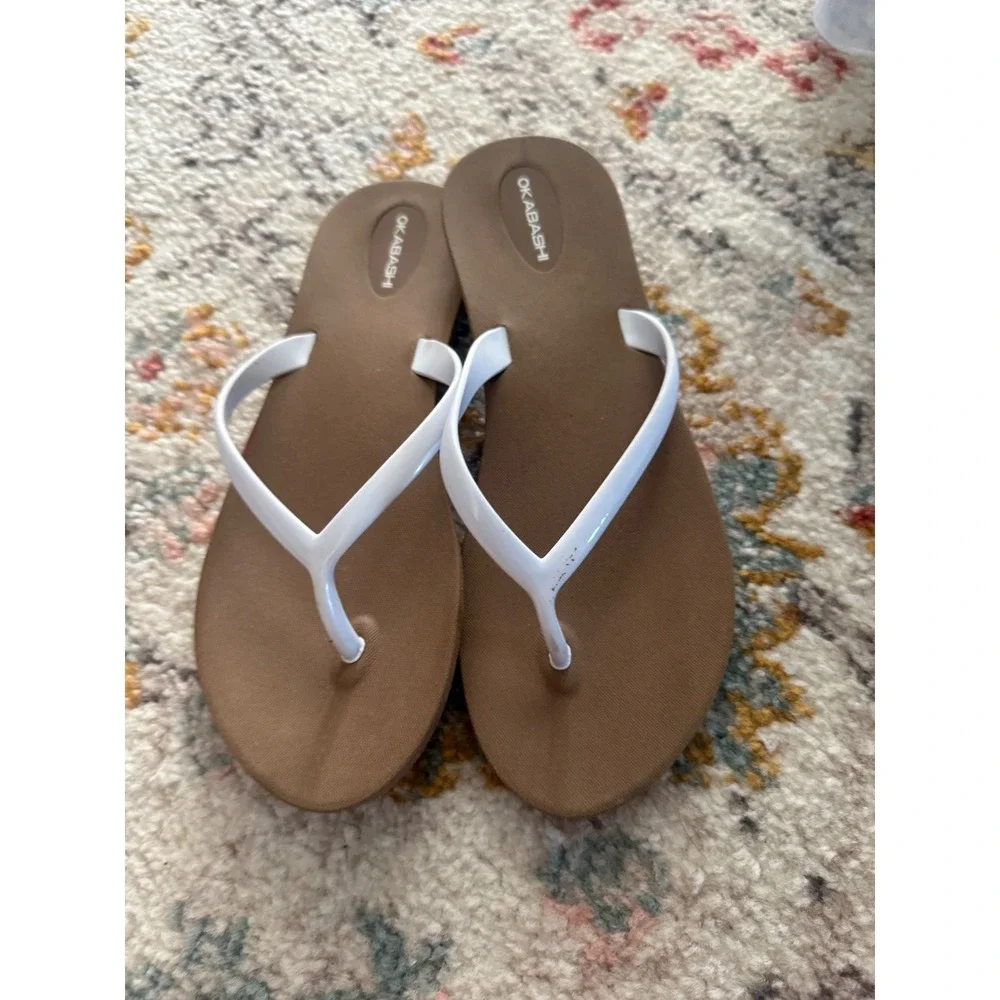 Okabashi Kids Flip Flop Sandals Brown White Thong Sandals Size‎ 6 Made in USA